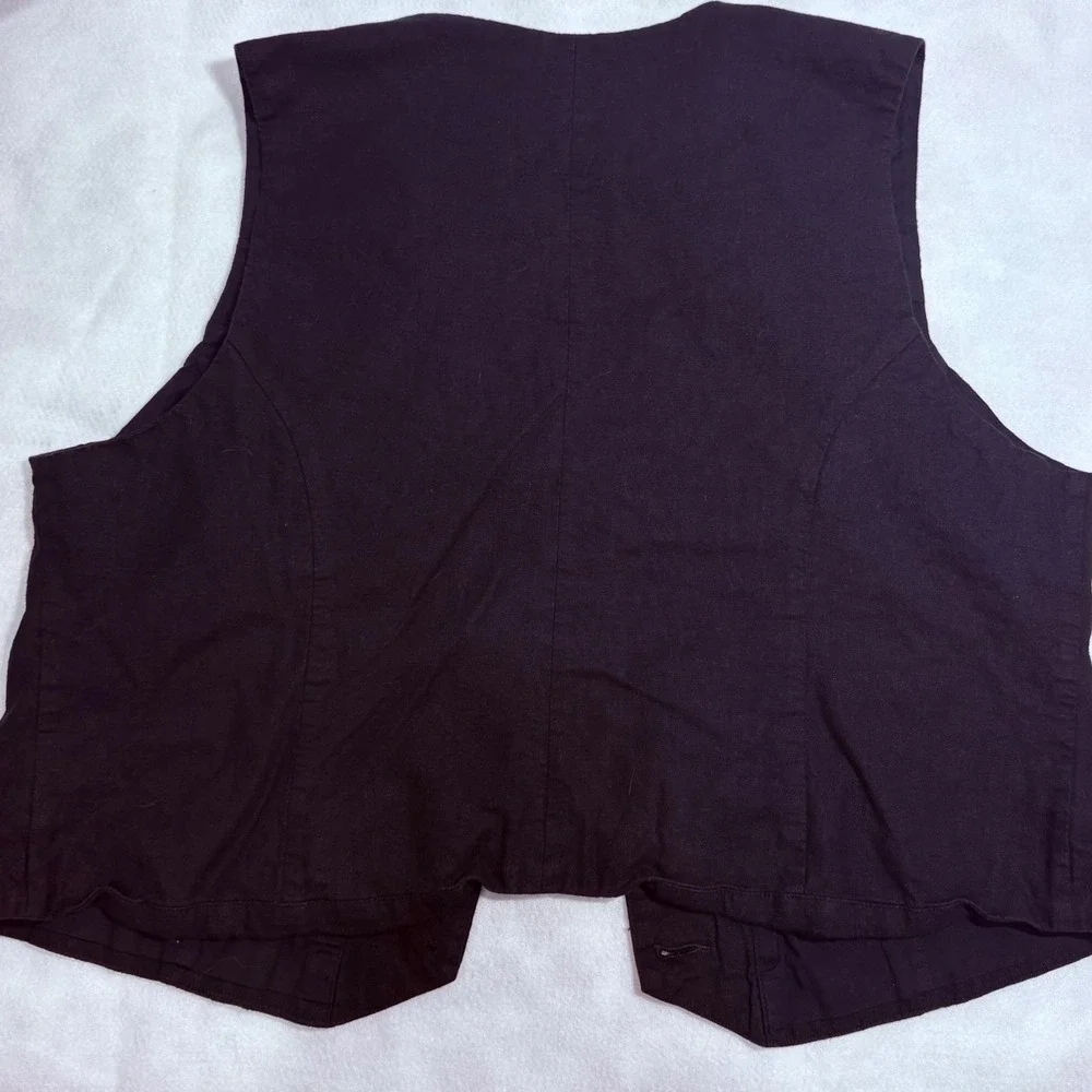 Express Womens Black Linen Blend Tailored Button Up Waistcoat Vest Size XL